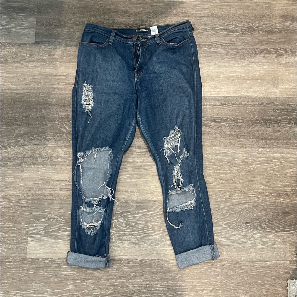 Dark blue ripped jeans